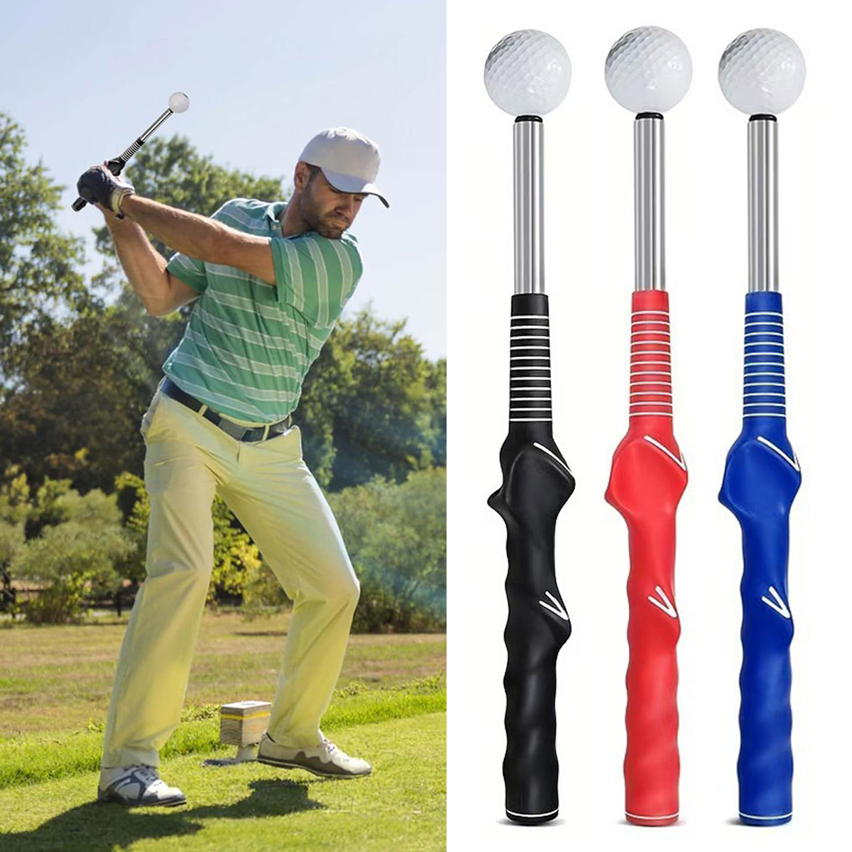 Practice Equipment For Golf - Retractable Golf Swing Training Aid Rhythm